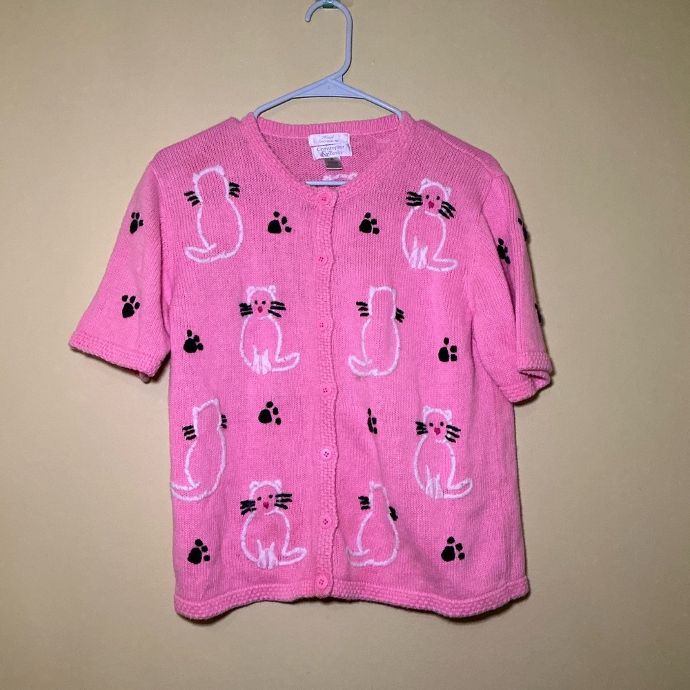 Vintage Hand Embroidered Cat Lover Hat Sweater
